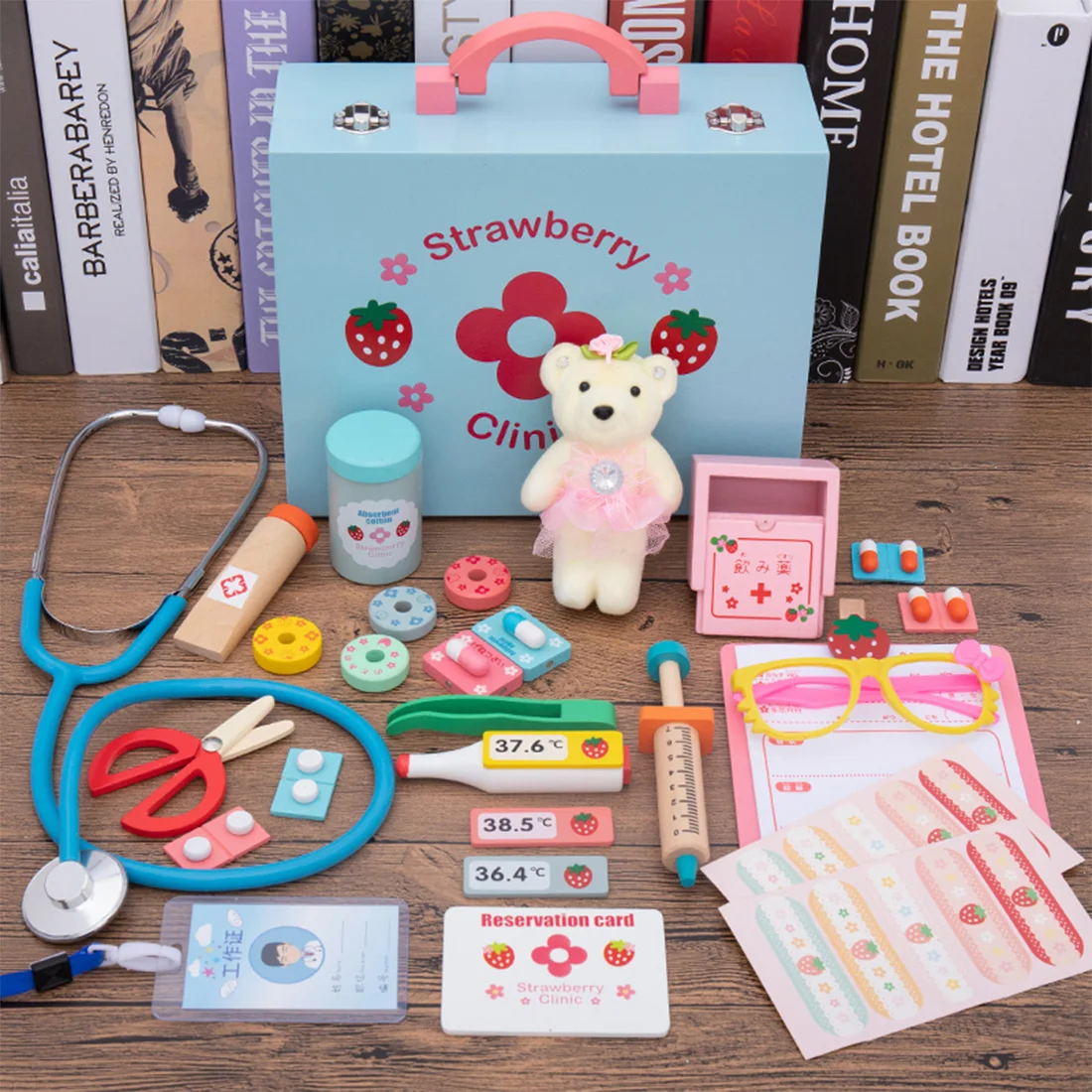 

26Pcs Children Doctor Pretend Play Wooden Simulation Medical Kit Toys Medicine Chest Set For Kids Girls Toy Birthday Gift