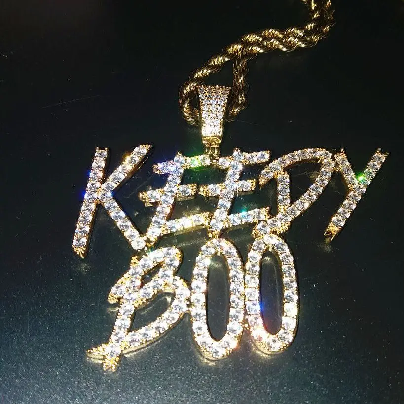 

Custom Name Necklace for Women Sharp Bubble Letter Pendant Paint Font Word Tennis Chain Cuban Link Hip Hop Jewelry