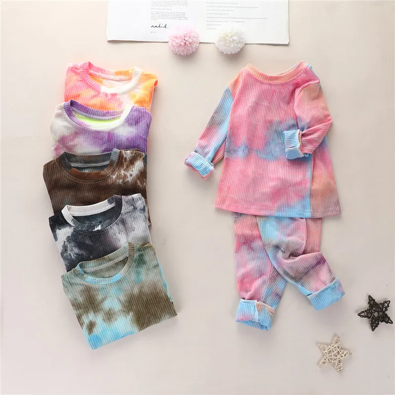 

Autumn Kids Boy Girls Tie-Dye Clothes Set Spring Long Sleeve Pullover O-neck Tops T-shirt Pants 3Pcs Outfit for Infant Baby 1-6Y