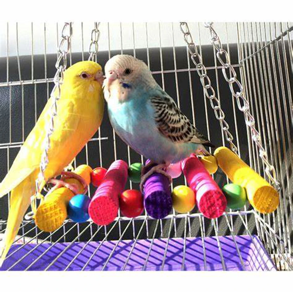 7Pcs/set Bird Training Pet Chew Bite Swing Hanging Ball Wooden Cage Interior Hammock Standing Colorful Parrot Toy Bell | Дом и сад