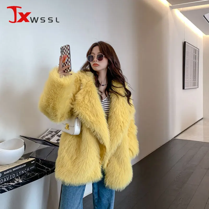 2022 Hot Sell Net Red Fur Coat Women Street Fashion Female Winter Jacket Korean Loose Suit collar Eco-friendly Soft Fox Fur Coat