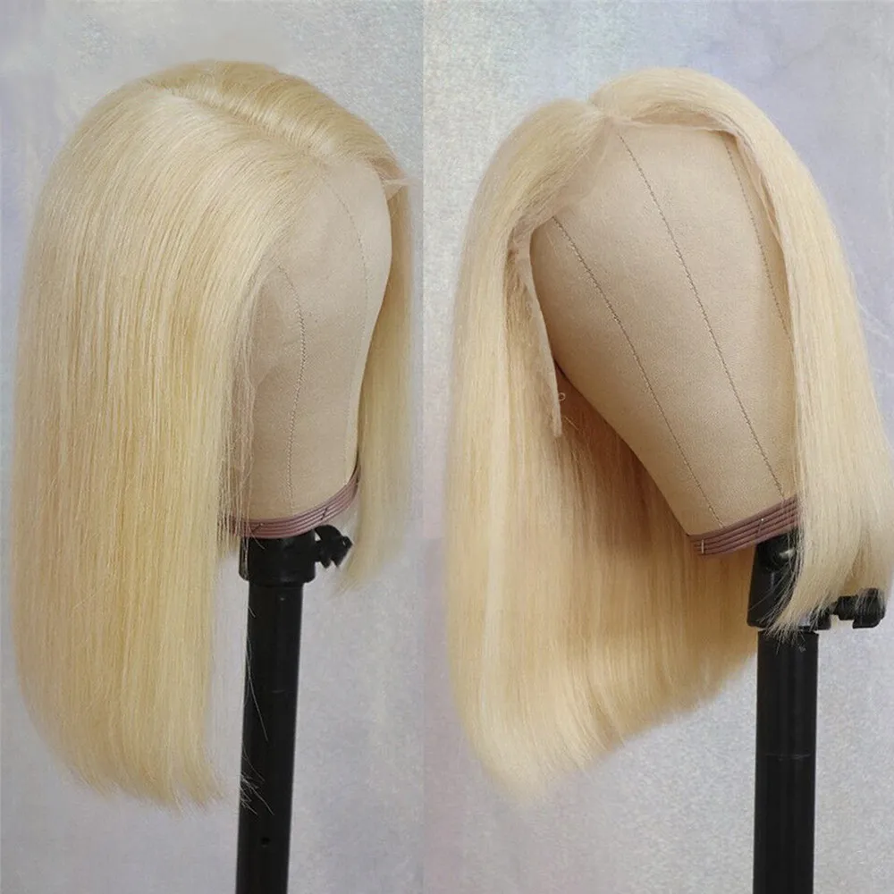 

Blonde Bob Lace Front Wig Straight 613 Short Human Hair Wigs For Black Women Pre Plucked Bleached Knots T Part Lace Frontal Wig