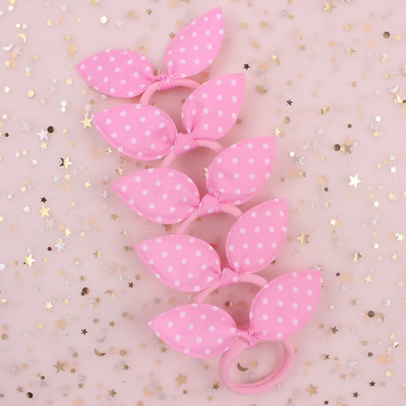 pink Новинка, тканевый материал(в черно-белую точку), заячьи ушки, для девочек, на голову, веревка, эластичные резинки для волос, аксессуары для волос для женщин, 10 шт - Цвет: pink