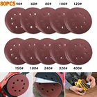 Круглые наждачные диски, 80 шт., 5 дюймов, 125 мм, 8 отверстий, листы песка, Зернистость 40-400, полировочные диски с крючком и петлей, Аксессуары dremel