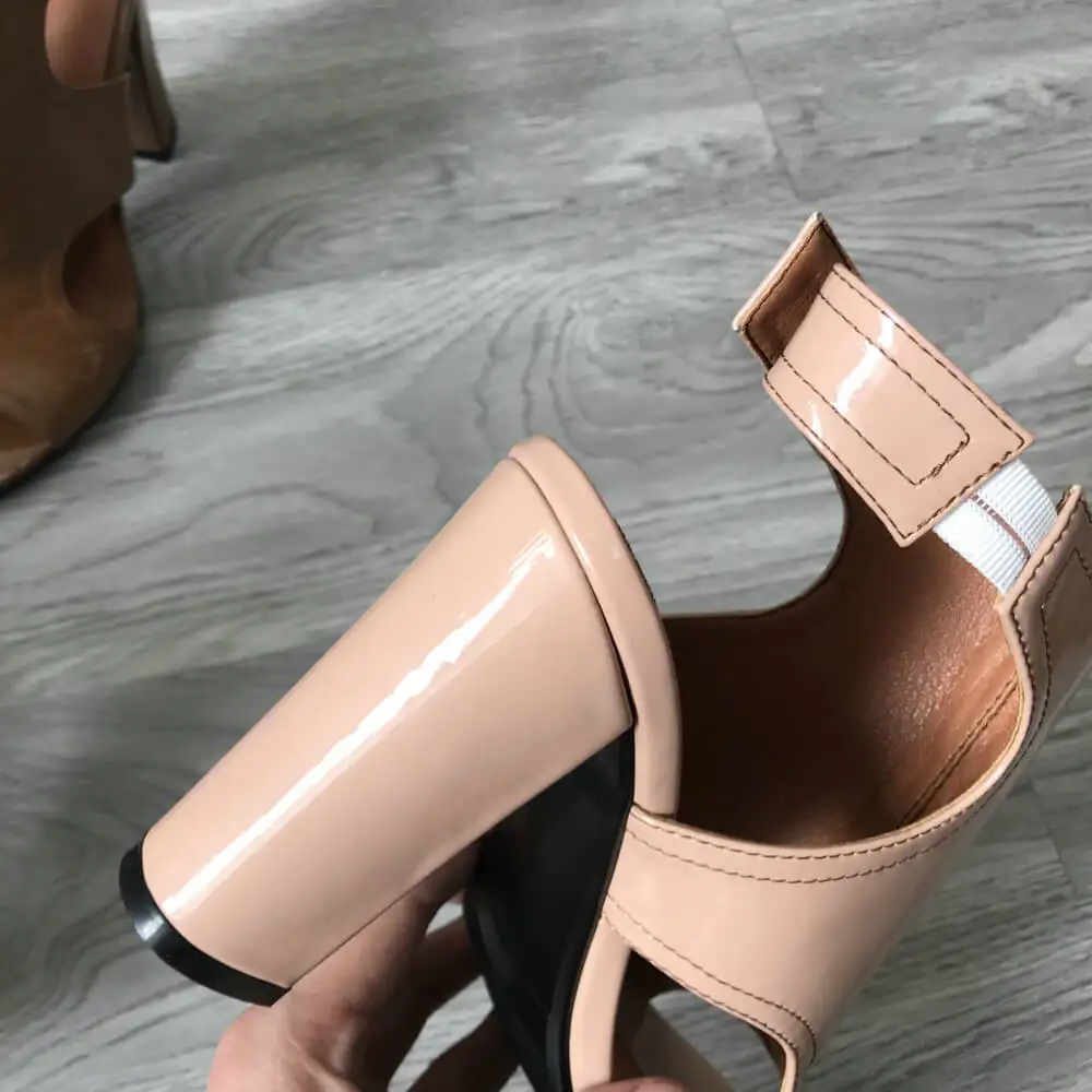 Женские лакированные сандалии на высоком каблуке Босоножки с открытым носком и