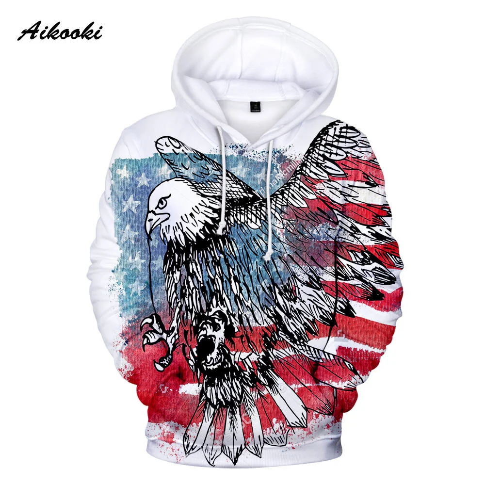 

Aikooki New American Hoodie Men/women sweatshirts Black cotton 4th of July Hoodie Casual Independence Day hoodie 3D-printed flag