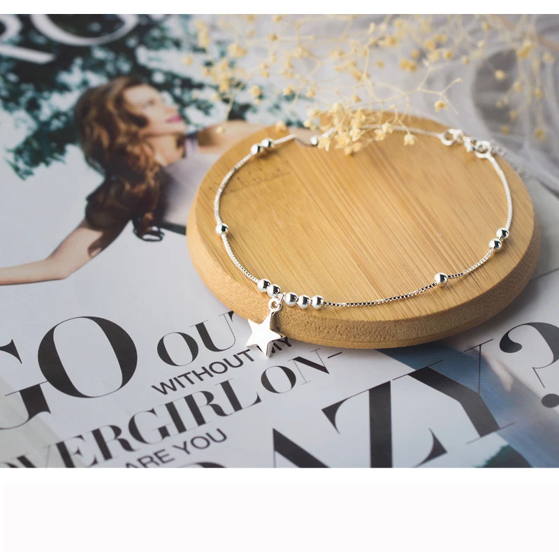 Trustdavis 100% Стерлинговое Серебро 925 пробы милые бусы браслет на лодыжку звезда для