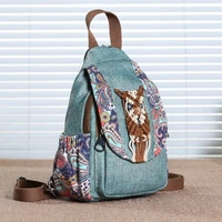 handmade canvas backpack women vintage weave bag new national tassel backpack for female splice owl pattern travel bag