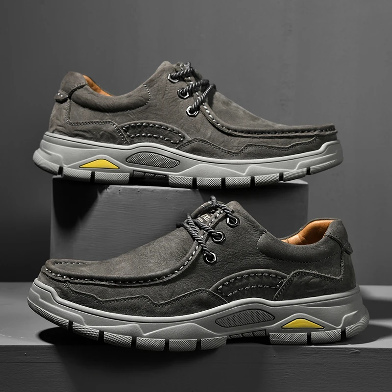 Men Shoes Genuine Leather Flats Loafers High Quality Wear Resistant Sole Outdoor Sneakers Male Casual | Обувь