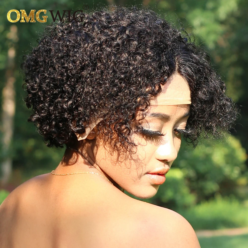 4X4 короткие кудрявые кружевные передние парики из человеческих волос для черных