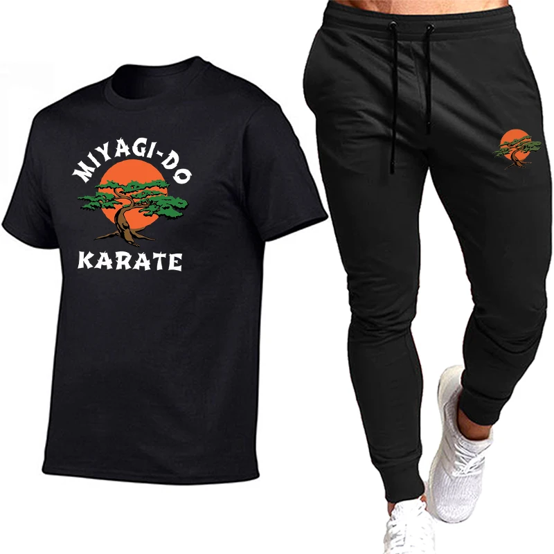 

2021 New Fashion Men's Summer Sports Suit Jogging Pants Pure Cotton Short-sleeved T-shirt + Trousers Running Training Sportswear
