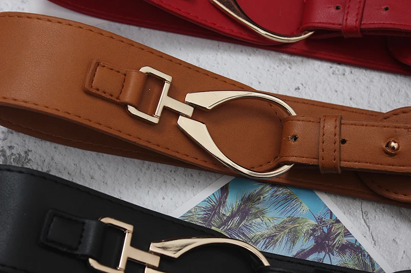 

[EAM] Pu Leather Brown Irregular Ealstic Causal Belt Personality Women New Fashion Tide All-match Spring Autumn 2021 1DD7073