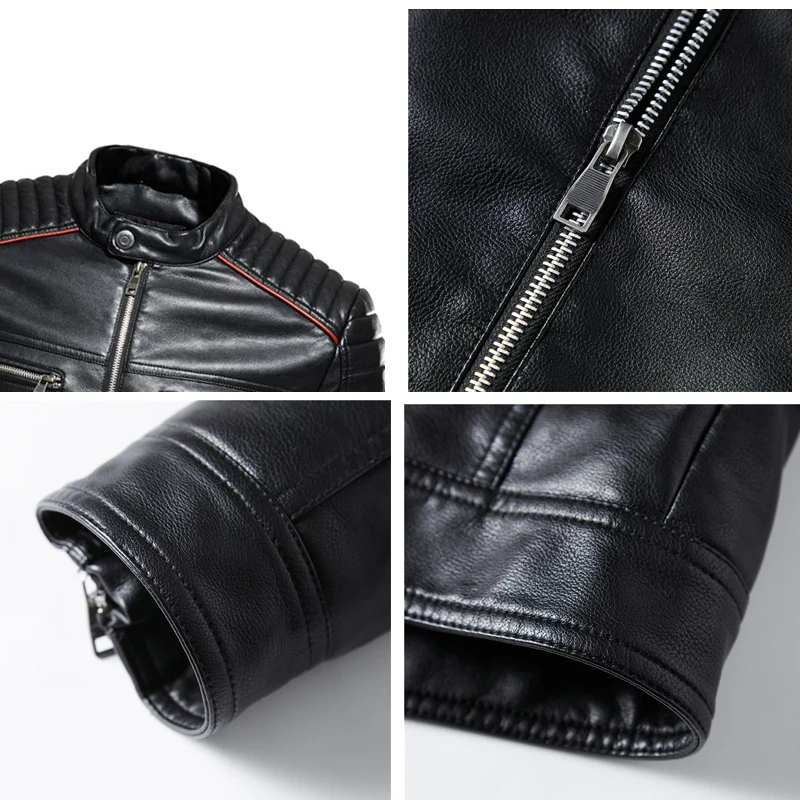 

2021 Mens Spring Brand New Causal Vintage Leather Jacket Coat Men Outfit Design Motor Biker Zip Pocket PU Leather Jacket Men