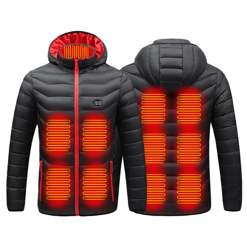 

New 11 Heating Heated Jacket Zones Intelligent USB Electric Long Sleeves Heating Hooded Jacket Warm Winter Thermal Fashion Coat