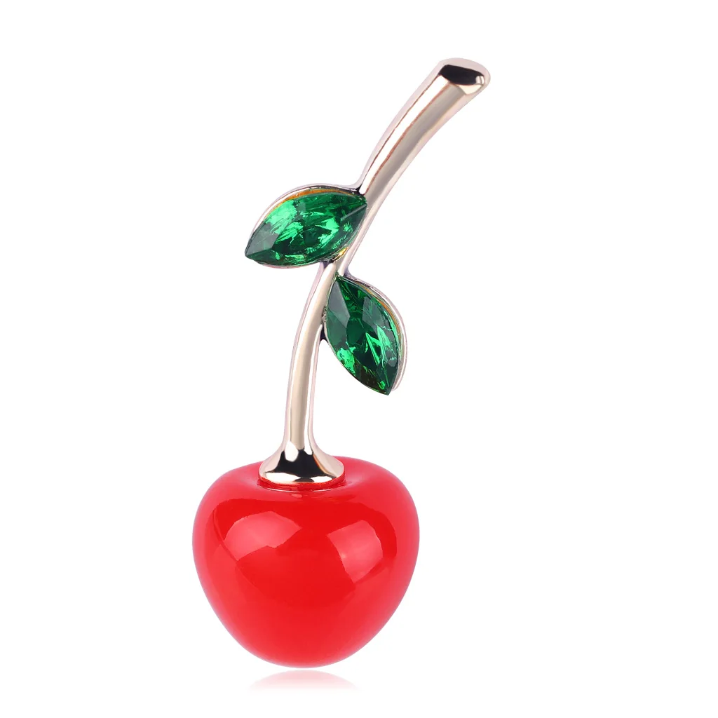 Новая летняя брошь в виде вишни зеленые хрустальные броши листьев украшенные