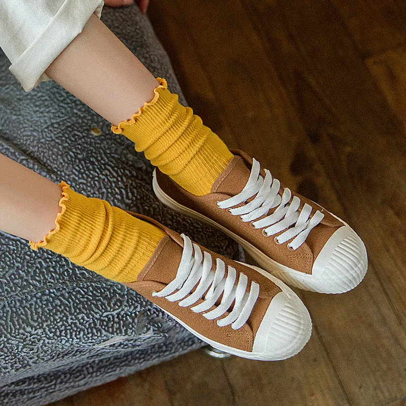 

frilly socks yellow calcetines harajuku skarpetki damskie chaussette femme mujer korean style women japan sock woman cotton meia