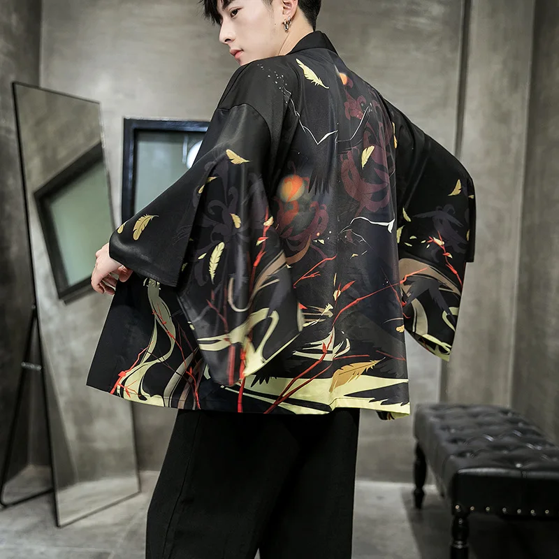 as picture Yukata Кимоно Кардиган для мужчин японское кимоно для мужчин принт Азия кимоно костюм для косплея Топ пляжное тонкое повседневное пальто Солнцезащитная рубашка - Цвет: as picture