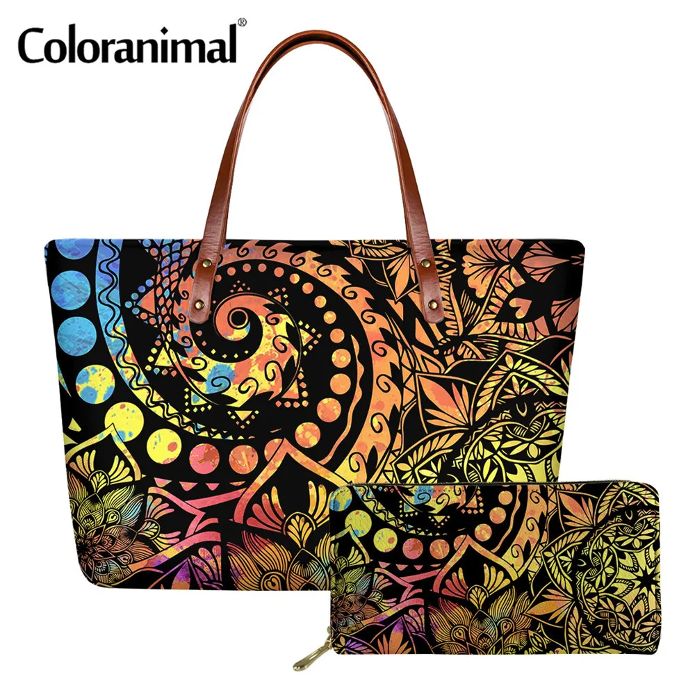 

Coloranimal 2021 Новая мода полинезийская Мандала женская сумка-тоут на плечо большая сумка для хранения 2 шт./компл. сумка через плечо Bolsa