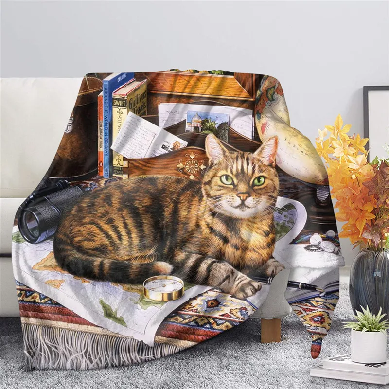 

Cute Cat Animal Flannel Blanket Decorative Bed Blankets for Beds Kids Adult Quilt The Bed Home Decorative Casual Throw Blanket