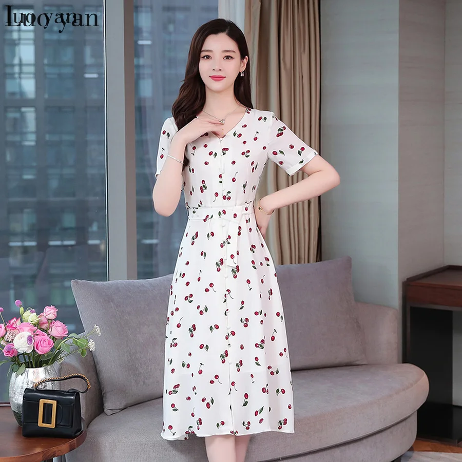 Винтажные шифоновые пляжные платья миди белого цвета с принтом летние нового