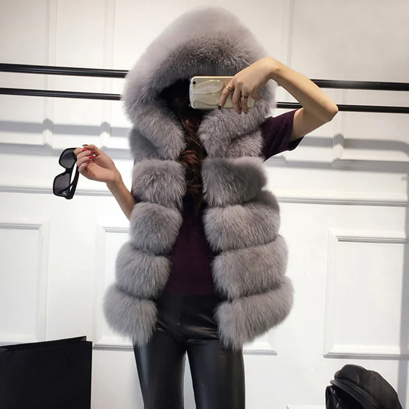 

[EWQ] Solid Fake Fox Fur Hooded Overcoats For Lady 2021 Fashion Fur Vest Femme Faux Fur Vest Winter Casual Outerwear Female