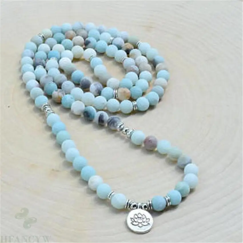 

8mm Frosted Amazonite Gemstone 108 Bead Mala Bracelet pray yoga MONK Lucky Handmade spirituality Unisex Reiki chain Meditation