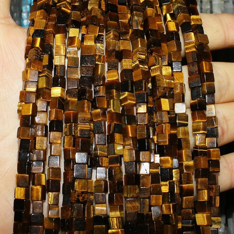 Кубики из натурального камня тигрового глаза незакрепленные бусины-разделители