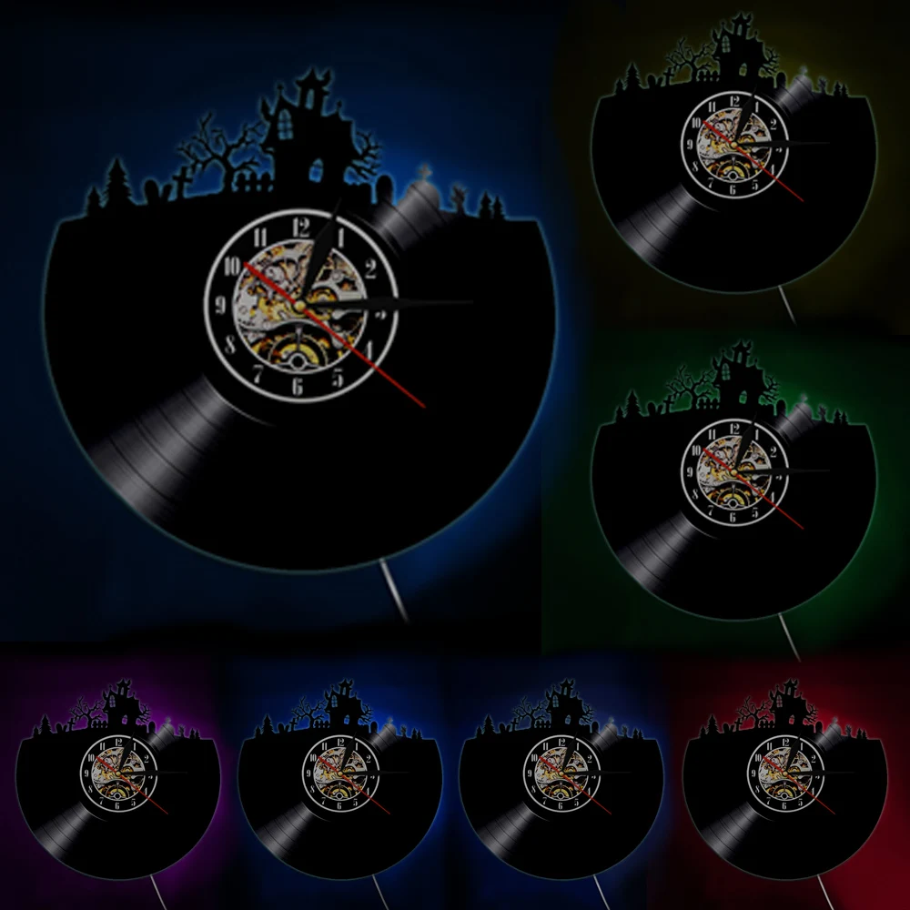 Настенная декоративная виниловая запись с днем Хэллоуина настенные часы черепом