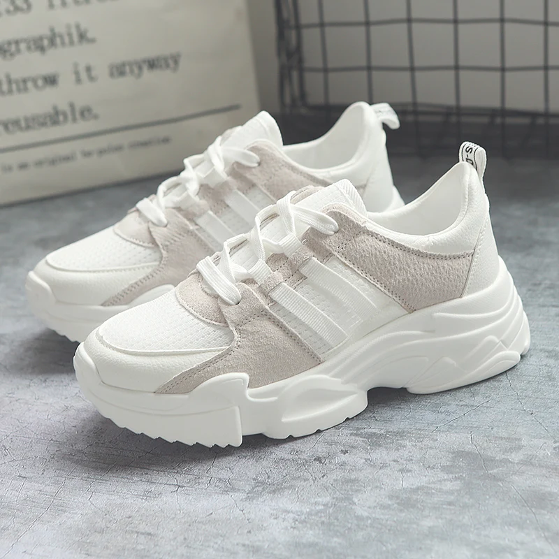 Женские повседневные туфли на плоской платформе дышащие увеличивающие рост