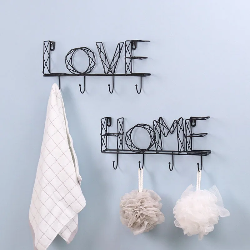 

1PC Creative Storage Hook Household Bedroom Living Room Wall Hook Decoration Iron Letter Storage Rack Coat Storage Racks Pendant