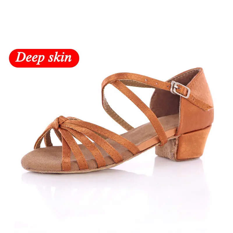 Deep skin knot Новое поступление; латинский бальный танец для девочек; обувь на низком каблуке; женская танцевальная обувь для танго и сальсы; ; детская танцевальная обувь - Цвет: Deep skin knot