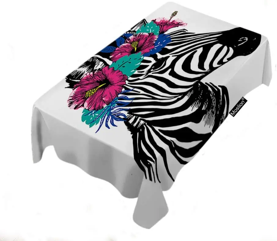 Zebra with скатерть с цветами Spring Hibiscus Смешные Африканские животные абстрактное