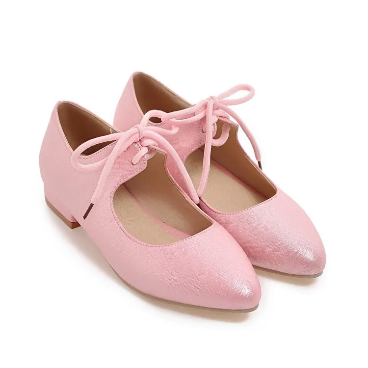

Plus Size Pointed lace up shoes summer flat ladies women shoes woman