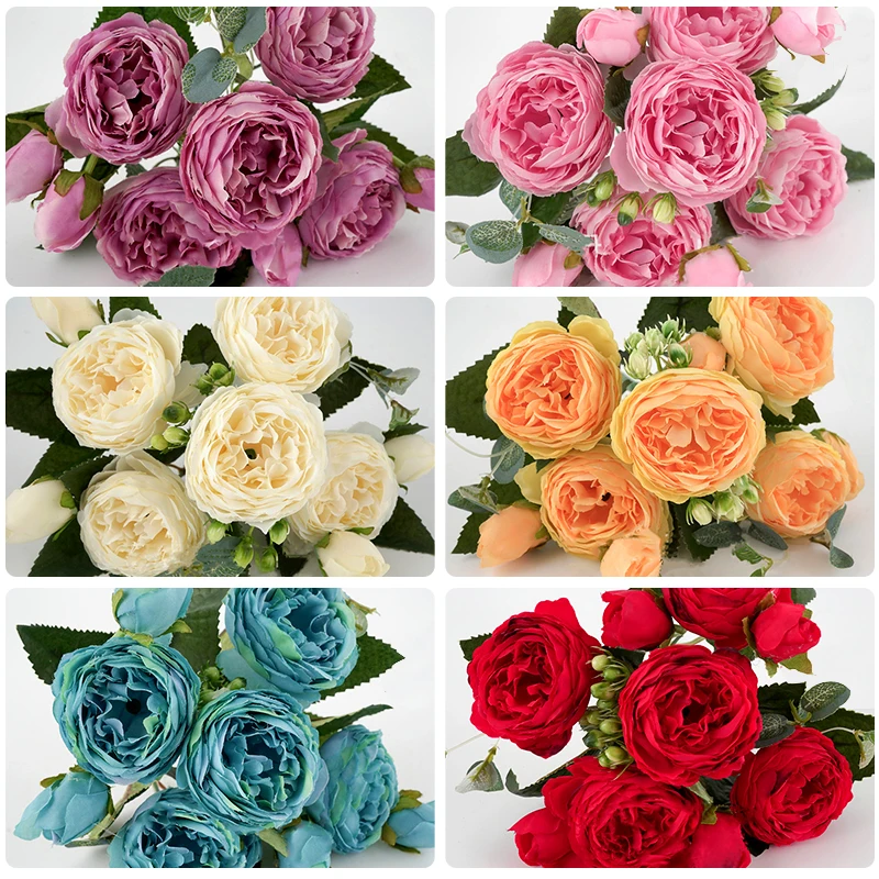 Искусственные розы с 5 головками Декор для дома реквизит фотосъемки ручное
