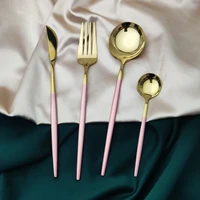 4pcs creative stainless steel gold cutlery set dinner table set travel dinnerware fork knife spoon for wedding hotel portable
