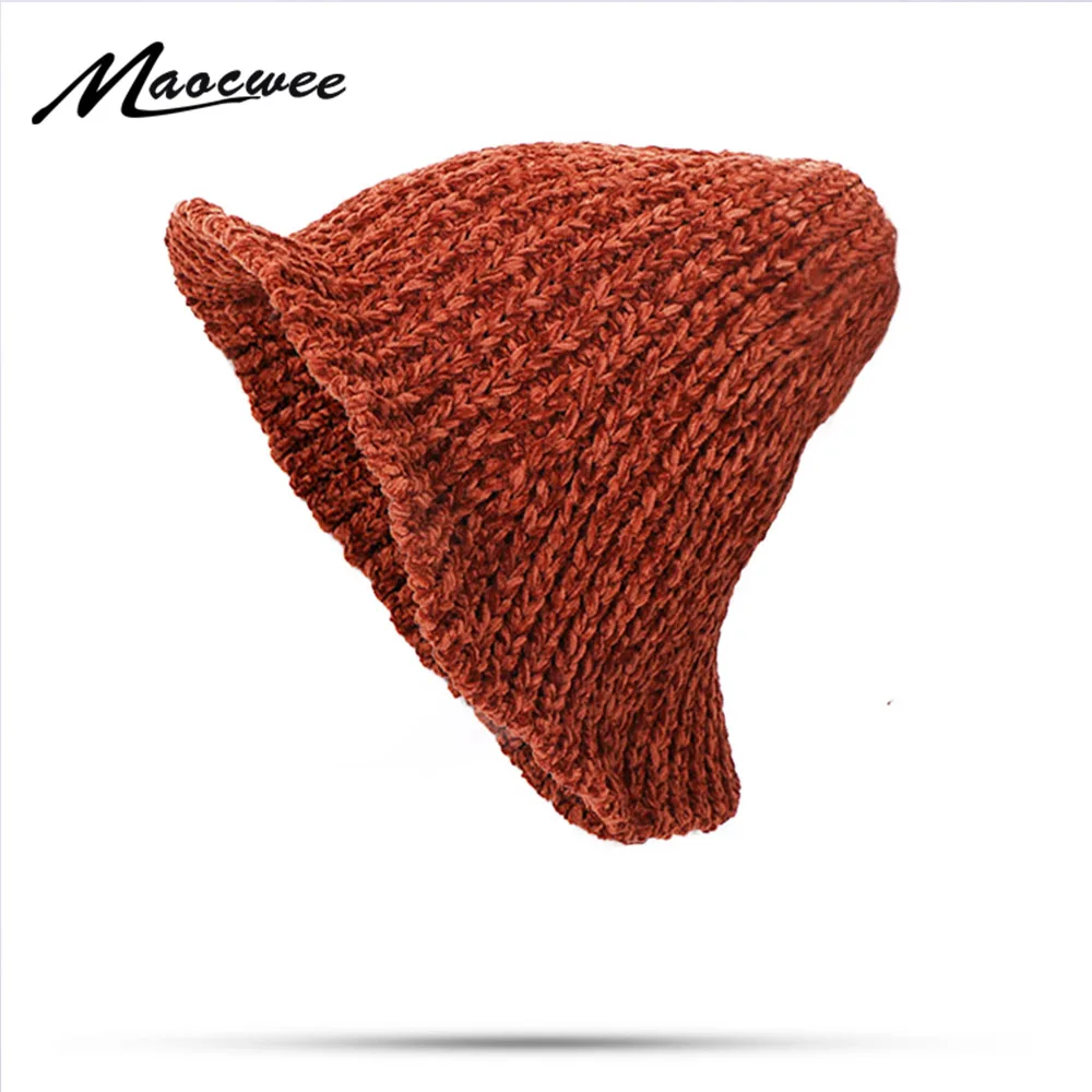 

Fashionable Women Men Skullies Beanie Hat Autumn Winter Chenille Soft Knitted Bucket Cap Bonnet Outdoor Warm Wool Crochet Caps