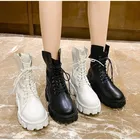 Женские ботильоны из ПУ кожи, на толстой подошве, на шнуровке