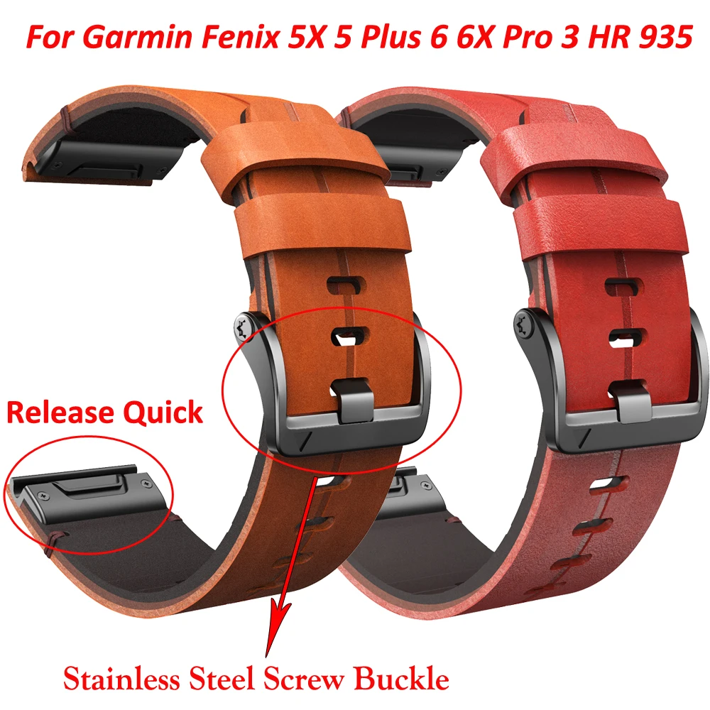 Ремешок на запястье для Garmin Fenix 6X Pro 5X Plus 3/3HR быстросъемный кожаный браслет часов 26