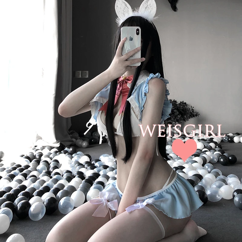 

Maid Uniform Underwear Lace See Through Tulle Costumes Sexy Lingerie Sets Bow Lolita Dress Cute Japanese Kawaii Girls Princess