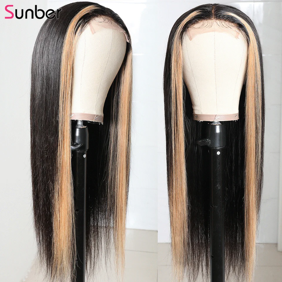 

Sunber Highlight Blonde Lace Closure Straight Wig 150% density Remy Long Preplucked Natural Hairline 4x4 Peruvian Human Hair Wig