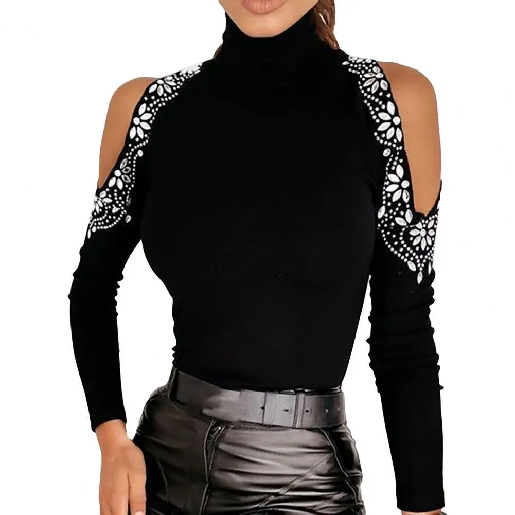 

Женская туника с открытыми плечами, длинным рукавом и высоким воротником