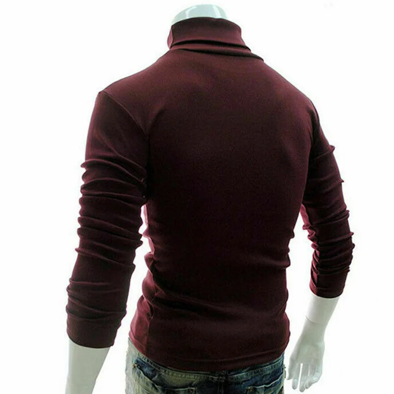 Мужской пуловер с длинными рукавами водолазка высоким воротом стрейчевая тонкая
