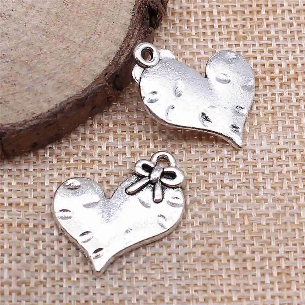 

Jewelery Pendants Making Charms For Jewelry 8pcs Bow Heart Charms 23x21mm Antique Silver Plated