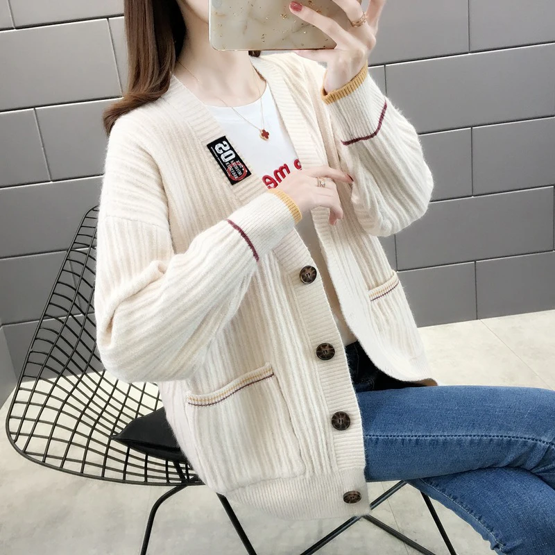 

V-Neck Autumn Sweater Woman New Solid Korean Style Cardigan Female Long Sleeve Single Breasted Casual Sweaters For Women Fad
