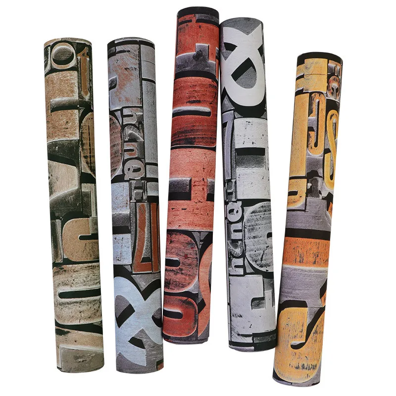 

3D three-dimensional retro letters industrial wallpaper small restaurant decoration wallpaper KTV clothing store bar hotel
