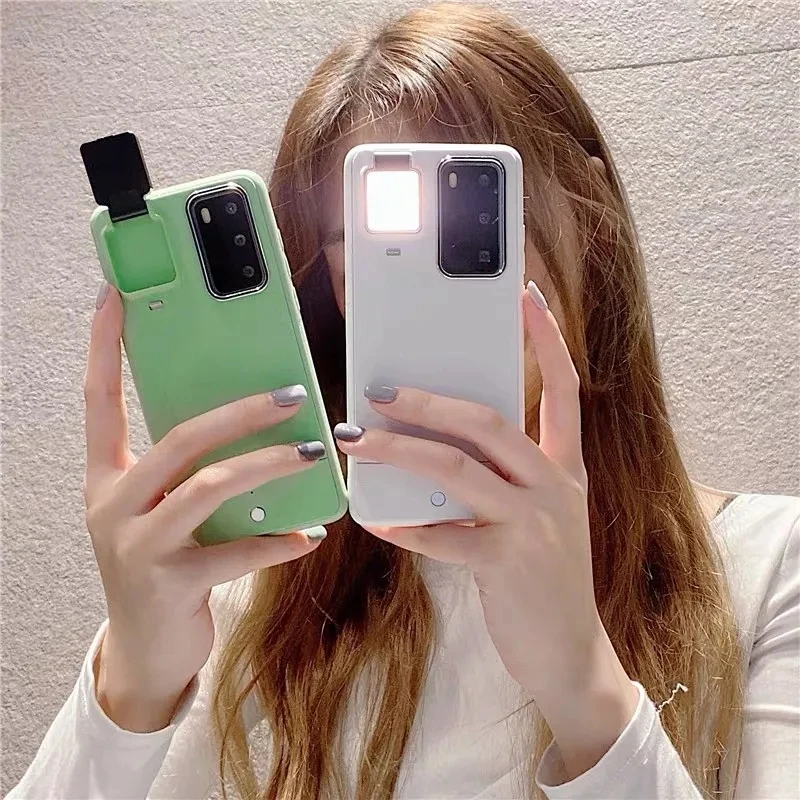 

For Huawei P20 P30 P40 Pro P40Pro+ Plus Luxury Ringlight Phone CoveTake Pictures LED Fill Light Phone Case Cover