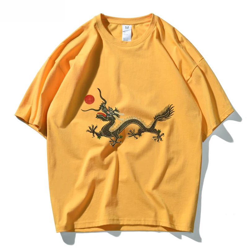 Футболка мужская оверсайз с мультяшным рисунком дракона уличная одежда в стиле