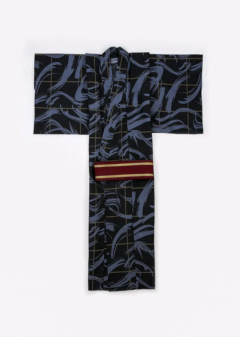 kimono and belt Традиционное японское кимоно юката мужские халаты из полиэстера мужские домашние халаты с поясом летние пижамы - Цвет: kimono and belt