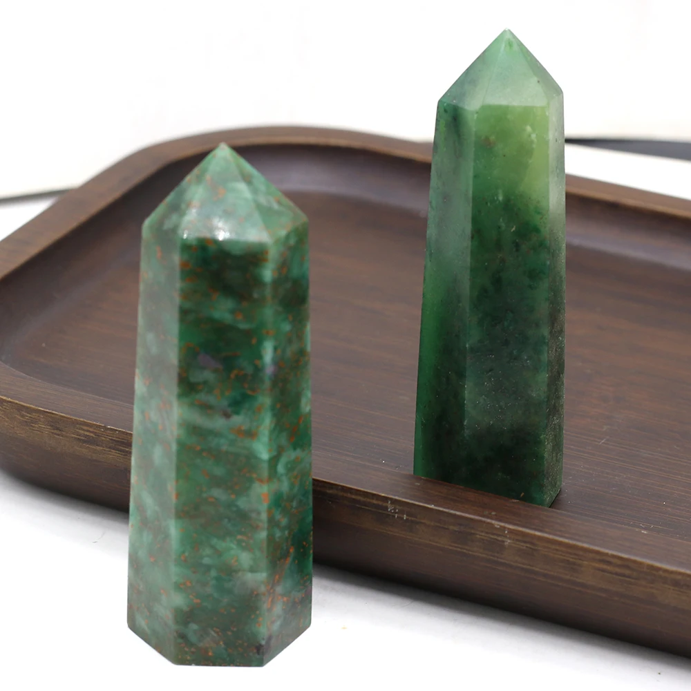 Натуральный камень Хрустальная башня шестиугольная зеленая слюда бусина Aura