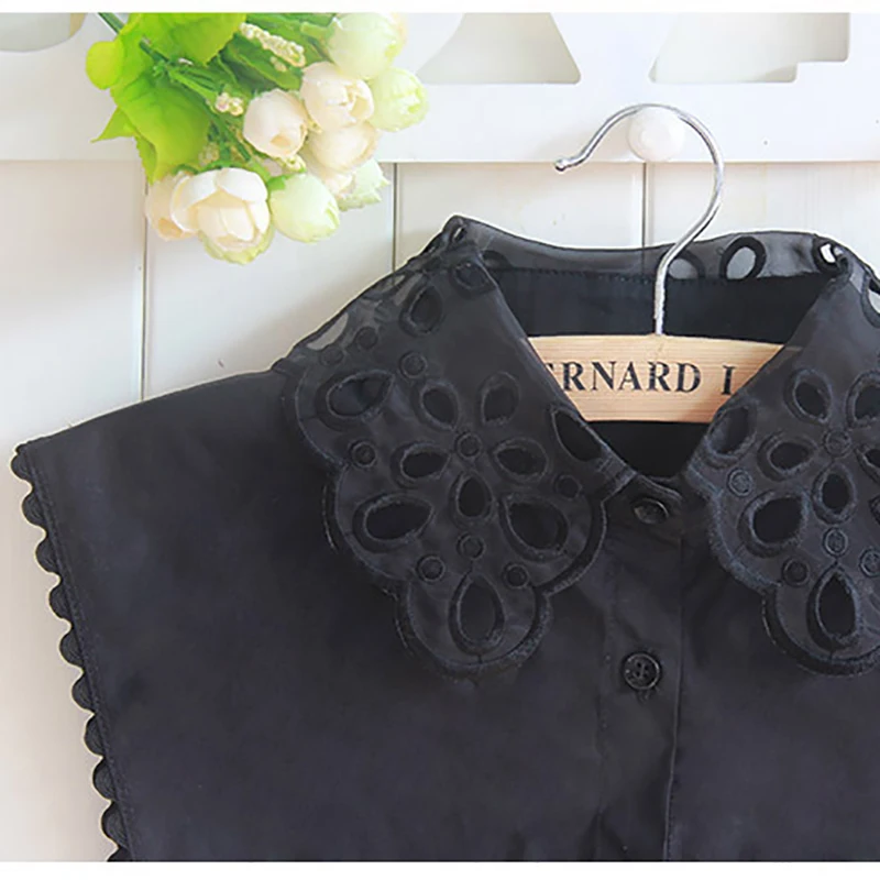 Женская ажурная блузка из органзы белая искусственного воротника съемный